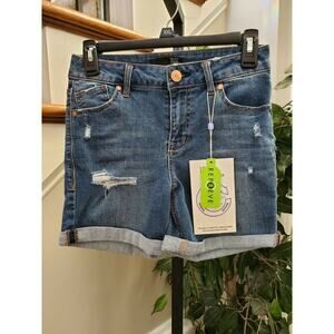 1822 Denim Women's Solid Blue Cotton Mid Rise Casual Cuff Jeans Short Size 4/27